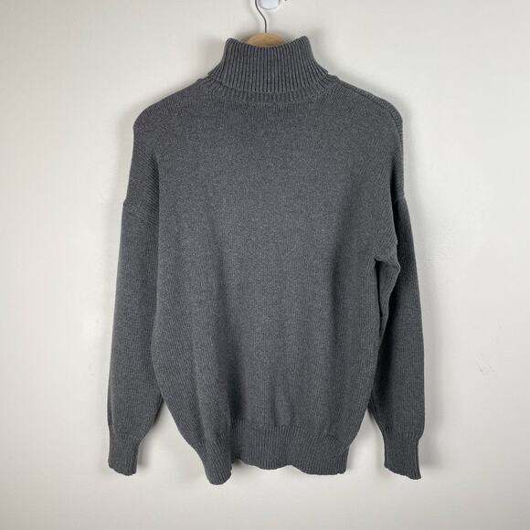 Madewell Chunky Rib Knit Turtleneck Sweater Gray Heather Graphite 100% Cotton - Picture 6 of 10